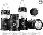 Lichamp Collapsible Portable Solar Camping Lantern, USB Rechargeable LED Flashlight - Survival Kits for Power Outages Hurricane Supplies Emergency, Indoor & Outdoor, 4-Pack