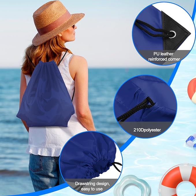 PLULON 6 Pcs Drawstring Bags Bulk Navy Blue Drawstring Backpack String Backpack Cinch Sack Sport Gym Backpack Bags for Yoga Traveling Outdoor Sports