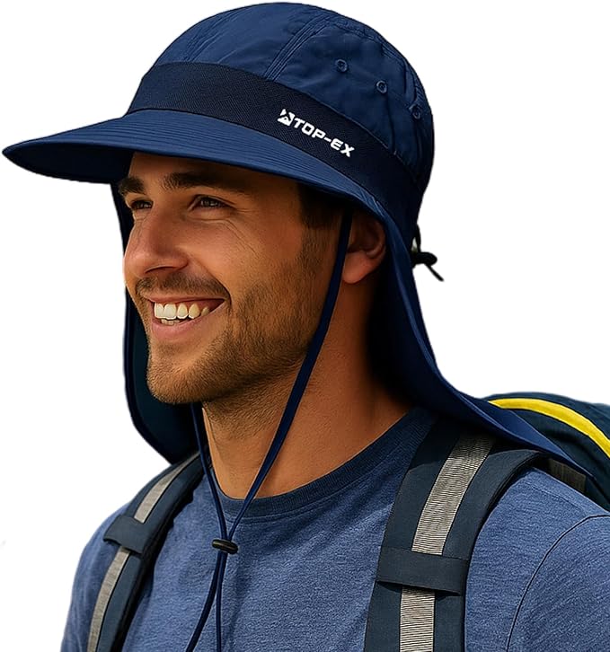 TOP-EX Cooling Sun Hat with Neck Flap – UPF 50+ Wide Brim Breathable Hat for Hiking, Fishing & Big Heads