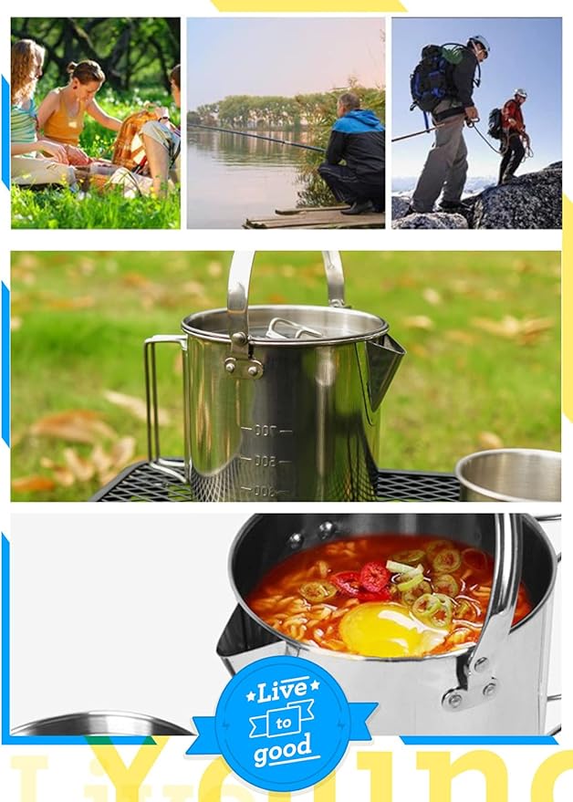 Outdoor Stainless Steel Kettle ，1.2L Mountaineering Camping Teapot， Portable Hanging Pot Cookware Coffee Pot Picnic Pot