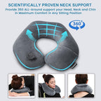 Inflatable Travel Neck Pillow, Super Soft Plane Neck Support Pillow for Travel Ariplane Sleep Support, Adjustable Neck Cushion Headrest Pillow, Folds Up Nicely, Black Grey