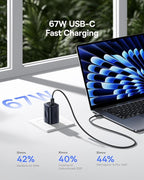 Baseus Picogo Power Bank, 0.3" Ultra Slim 5000mAh MagSafe Portable Charger PICOGO 67W USB C Charger, Smallest 3 Port Fast Charging Block with Foldable Plug