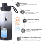 Farsea Insulated Water Bottle With Paracord Handle, Protective Boot and 2 Lids (Straw Lid & Spout Lid), Stainless Steel Water Bottle Wide Mouth, Double Wall Sweat-Proof BPA-Free, 18 oz