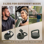 ONETIGRIS 32 oz Insulated Water Bottle with Straw - Tactical Stainless Steel Water Jug, Leakproof Wide Mouth Sport bottle with 3 Lids and Sleeve for Travel, Gym, Camping, Hiking