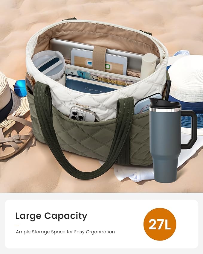 LOVEVOOK Puffer Tote Bag for Women, Puffy Work Handbag, Travel Shoulder Carry On Bag with Zipper for Teacher Nurse Gym