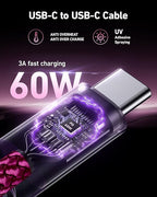 USB C Cable [2Pack 10FT], USB C to USB C Cable for Car Durable Braided iPhone USB Type C Cable Fast Charging 60W USBC to USBC Cord for iPhone 17/16/15/Pro Max, Samsung Galaxy S23 and More-Rose Red