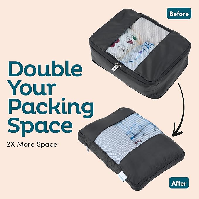 6-Pack Compression Packing Cubes Travel Essentials - Lightweight, Water-Resistant Luggage Organizer Bags with Handles, Durable Travel Accessories Suitcase Organizer (Charcoal)