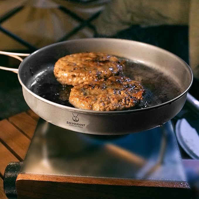 Camping Plate Titanium Pan Dish Plate with Handle & Mesh Bag, Large Reuseable Ultralight Dinner Plate for Camping Outdoors Backpacking (1000ML)