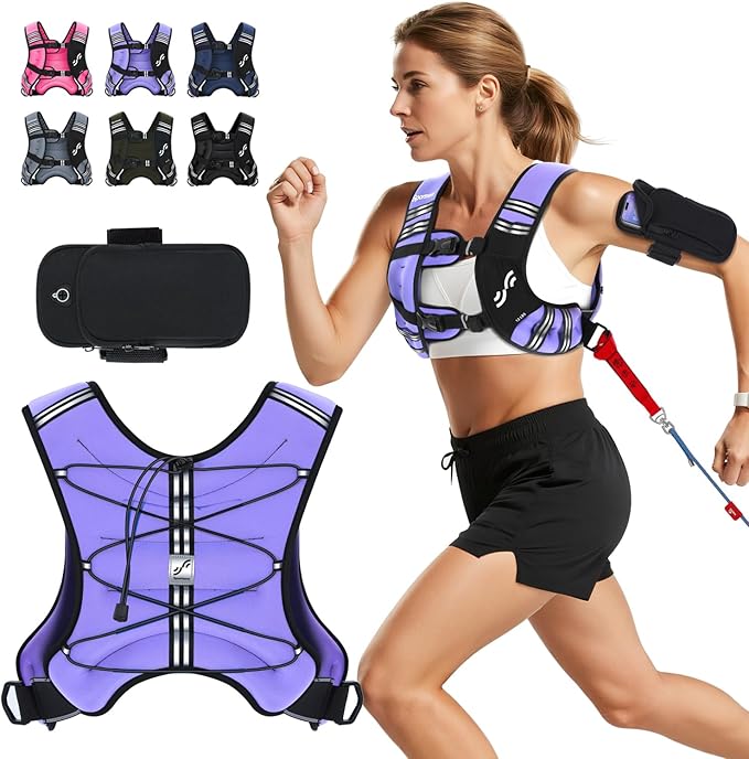 Sportneer Weighted Vest for Women Men: 8lbs/12lbs/15lbs/20lbs/25lbs Weight Vest with Detachable Phone Pouch Rucking Vest for Women Walking Strength Training Muscle Building Weight Loss