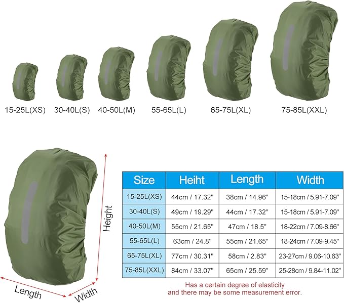 PATIKIL Waterproof Backpack Rain Cover, Non-Slip Backpack Cover with Vertical Reflective Strap Stay Dry for Hiking, Camping, Hunting