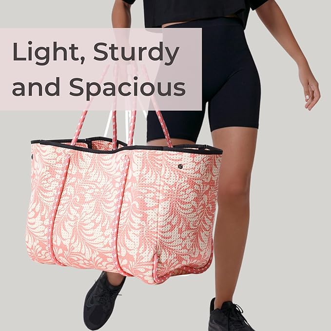 POPUPS Large Neoprene Tote Bag for Women – Stylish Work, Beach, Travel Bag with Pockets, Rope Handles with Zipper Pouch