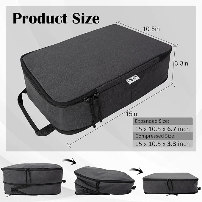 Compression Packing Cubes for Travel Essentials, 2 Set Expandable Packing Cubes for Suitcase Luggage Organizer Bags for Travel, Black