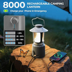 Camping Lantern Rechargeable, 8000mAh Power Bank, Telescopic Tent Light with 360° Lighting, Dual Light Source (LED & Vintage Filament), 3 Light Modes (2000K-6500K) Tent Lamp for Camping, Emergency