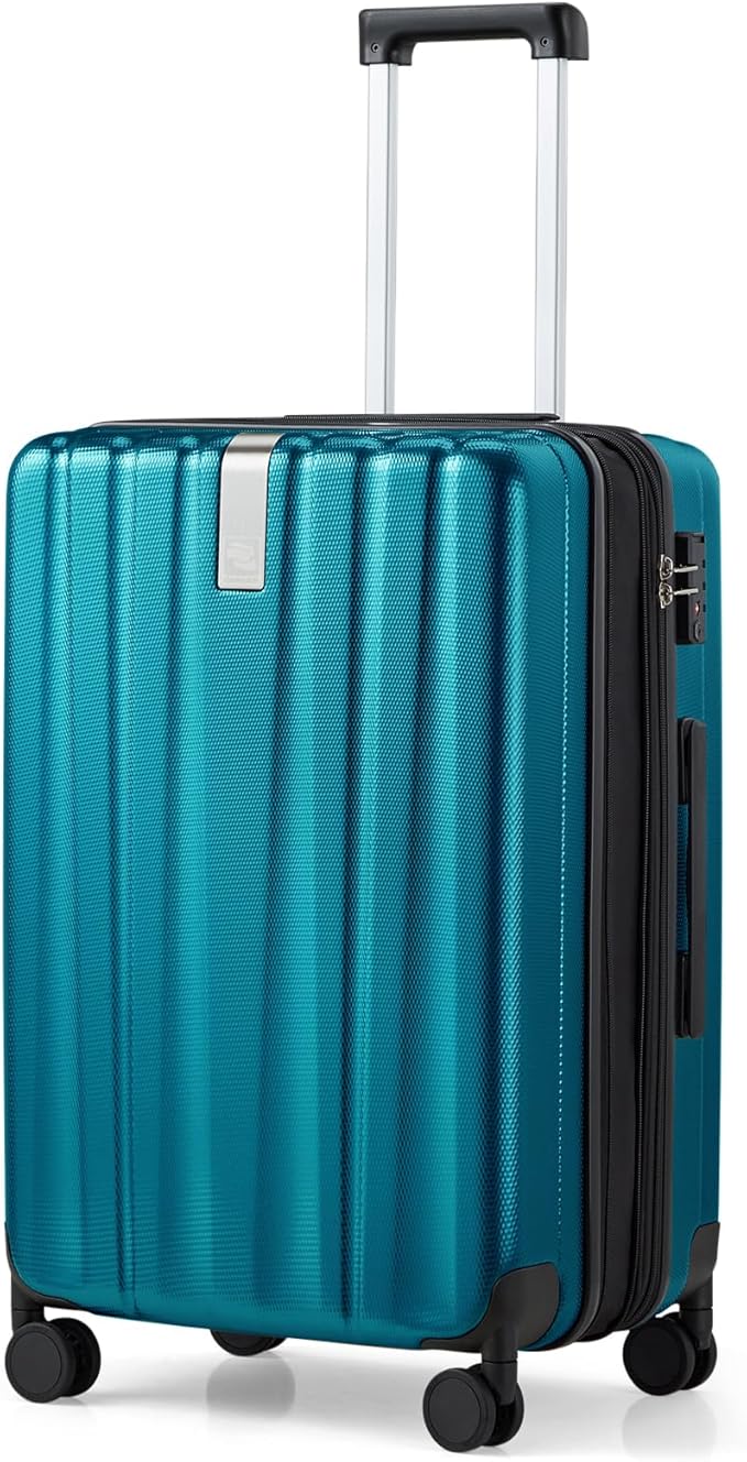 Hanke 24 Inch Expandable Checked Luggage Lightweight PC Hard Case Luggage Suitcases with Wheels Tsa Luggage Rolling Large Suitcase Travel Luggage Bag for Go to University.(Caribbean Blue)