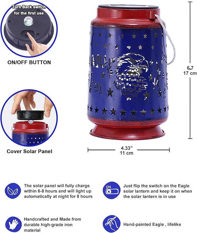 Nacome Solar Lantern for Garden Decor: The United States Flag Waterproof Hanging Metal Decoration with LED Lights for Yard Lawn Porch Patio Landscape Pathway – Birthday Gifts for Mom Grandma Women