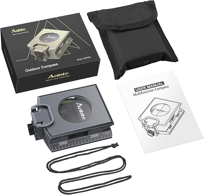 Compass Hiking Survival, IP65 Waterproof Metal Compass with Sighting Clinometer and Carry Bag, Multifunctional, Professional, for Camping Hunting Hiking Navigation