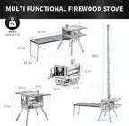 Stainless Steel Portable Wood Burning Stove with Oven & Camping Table, 6 Chimney Pipe for Outdoor Camping, Cooking, Tents, BBQ, Hiking, Fishing, Backpacking