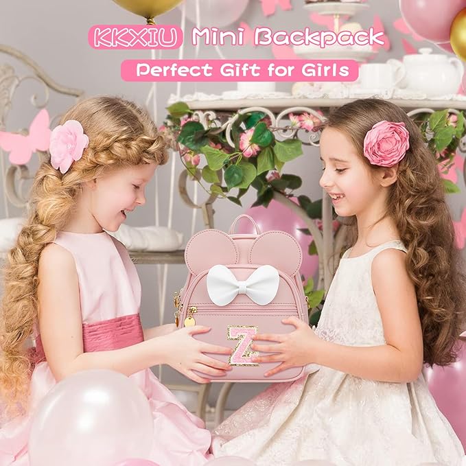 KKXIU Girls Initial Bowknot Cute Mini Backpack for Toddler, Travel Small Girl Backpacks, Personalized Birthday Gifts for Little Girls and Kids(Z, Pink)