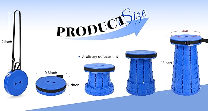 2 Pack Upgraded Collapsible Stools Folding Stool with Cushion,Retractable Folding Stool Max Load Capacity 400lbs, Portable Telescoping Stools for Camping Hiking Outdoor BBQ Fishing-Dark Blue