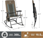 TIMBER RIDGE Foldable Padded Rocking Chair for Outdoor, High Back and Heavy Duty, Portable for Camping, Patio, Lawn, Garden, Yard or Balcony, Supports 300lbs (Brown)