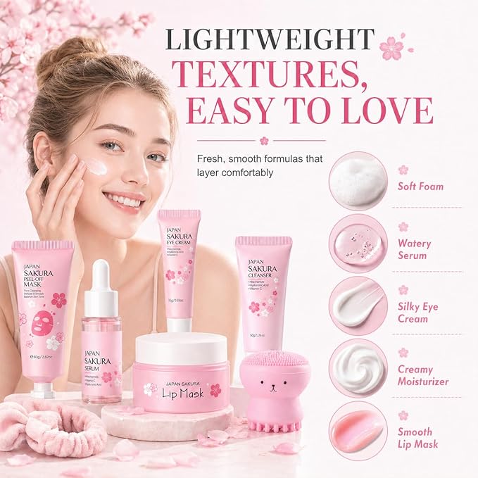 Japan Sakura Skin Care Set For Teen Girls, Skincare For Girls 10-12, Skin Care For Teens 10-12, Japanese Cherry Blossom Skin Care For Kids, Birthday & Mothers Day Gifts 30PCS