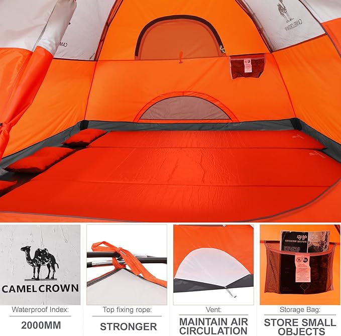 CAMEL CROWN Tents for Camping 2/3/4/5 Person Camping Dome Tent, Waterproof,Spacious, Lightweight Portable Backpacking Tent for Outdoor Camping/Hiking