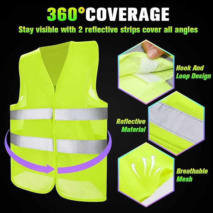 JaGely High Visibility Safety Vest Bulk Reflective Mesh Security Vest for Men Women Work Cycling Runner Neon
