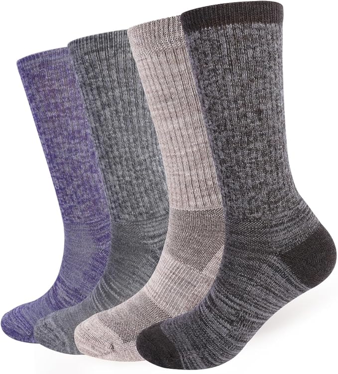 EnerWear 4 Pack Women's Merino Wool Outdoor Hiking Trail Crew Sock