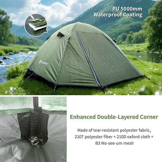 Backpacking Tent for Camping 2/3/4 Person Hiking Ultralight Tent for Waterproof Windproof Outdoor Tents Easy Setup Two Doors Double Layer Lightweight Instant Tents