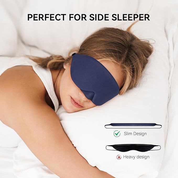 Mavogel Cotton Sleep Mask - 100% Handmade, Light Blocking Sleep Eye Mask with Updated Bending Nose Design, Soft Sleeping Mask for Women Men, for Sleep/Office/Naps, Includes Travel Pouch (Starry Blue)