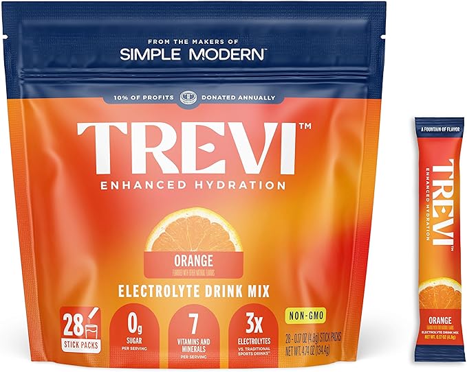 TREVI™ Sugar Free Electrolytes - Drink Mix Hydration Powder Packets - 28 Count - Orange