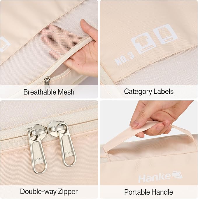 Compression Packing Cubes (Pack of 7), Expandable Luggage Organizer Bags, Hanke Packing Cubes for Travel, Double Zipper Durable Travel Packing Organizers for Suitcase Backpack and Carry-On