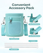 BUZIO 64oz Insulated Water Bottle, Stainless Steel Water Flask with Straw Lid and carrying pouch, Keep Cold 48h Leak Proof Double Wall Vacuum Travel Mug Metal Canteen for Gym Camp Beach, Green