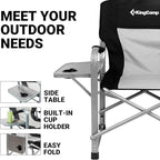 KingCamp XXL Oversized Directors Chair with Side Table, Heavy Duty Camping Chairs 600lbs with Cooler Bag, Portable Folding Camp Chair with Wide Seat for Camping Hiking Fishing Lawn Outdoor and Sports