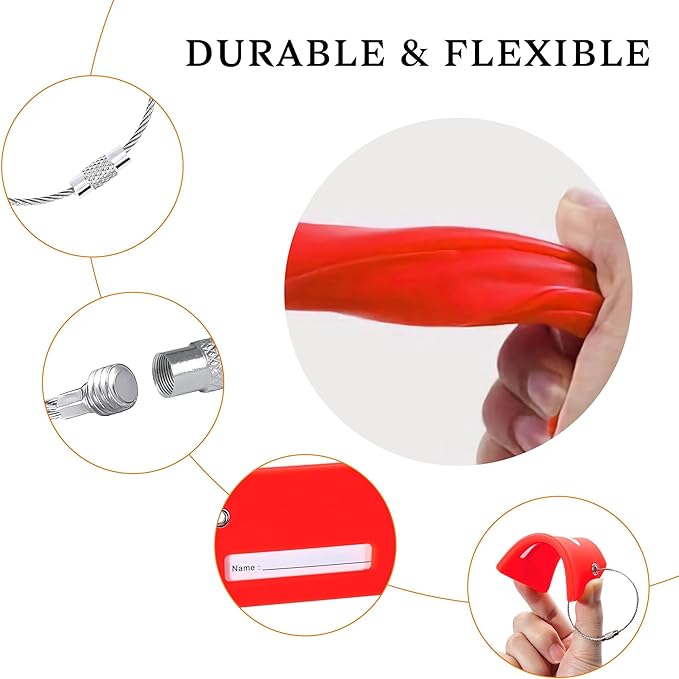 10 Pack Silicone Luggage Tag for Suitcases with Stainless Loop, TSA Approved, Privacy Protection Travel Essentials Bag Tags by Gostwo, Red