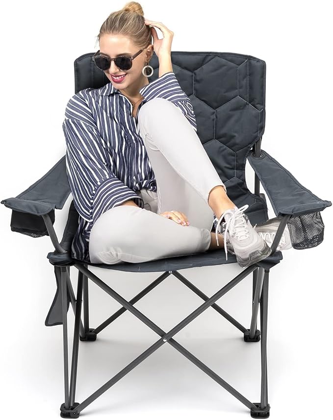 SUNNYFEEL Oversized Folding Camping Chair 500 LBS Heavy Duty Lawn Chairs with Portable Folding with Armrest, Cup Holder, Pocket ＆Bag for Outdoor Camping/Beach/Travel/Picnic/Fishing