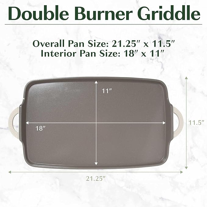 Goodful All-in-One Double Burner Griddle, Ceramic Nonstick, Durable Cast Aluminum, Oven Safe and Dishwasher Safe, Made without PFAS, PFOA, PFOS & PTFE, 18-Inch x 11-Inch, Linen