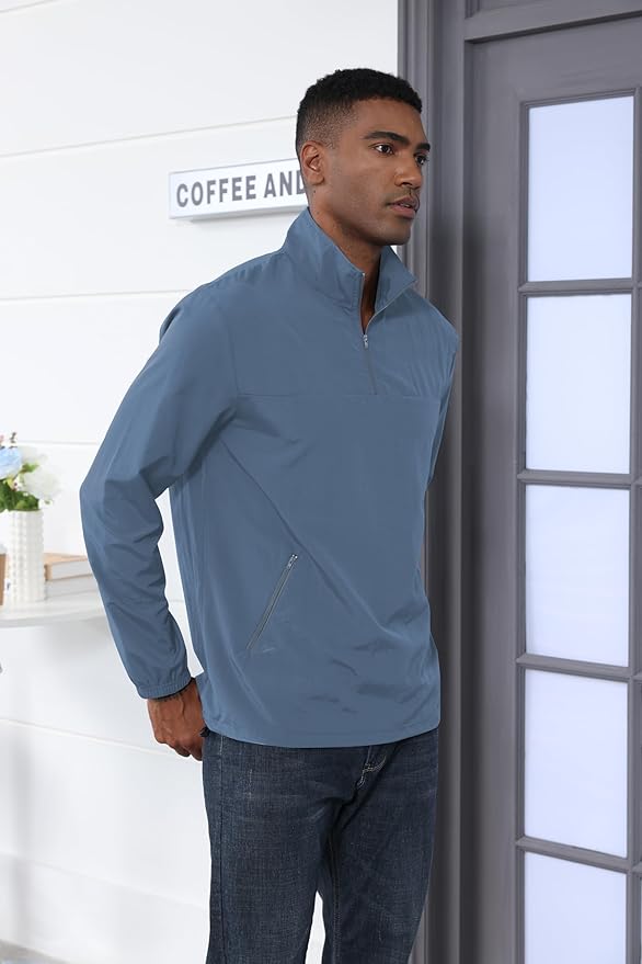 Men's Casual Quarter Zip Pullover Golf Windbreakers Athletic Lightweight Jacket Hiking Running Sweatshirt with Pockets