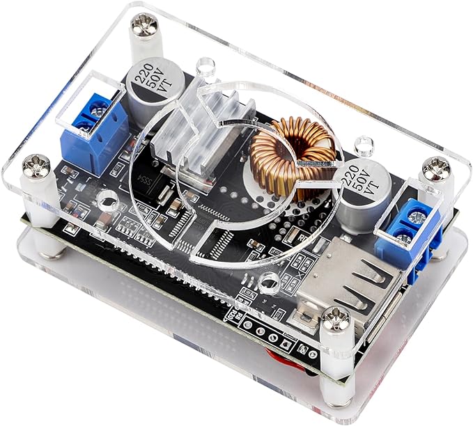 DROK DC Buck Converter Adjustable Voltage Regulator 12V 6V-32V to 1.5-32V 5A, LCD Screen Step Down Converter with USB Port and Protective Case
