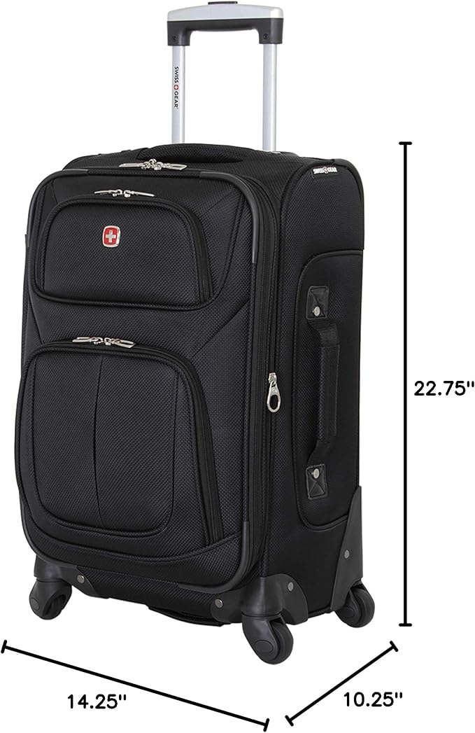 SwissGear Sion Softside Expandable Luggage – Carry-On Suitcase with 360 Degree Wheels & Retractable Handle – 21 Inch, Perfect for 1-3 Night Trips – Black