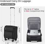 Hanke Underseat Carry On Luggage with Wheels, Spinner Small Suitcase, 16-Inch Rolling Under Seat Luggage, Softside Lightweight Carry On Bag for Airplane TSA Travel Personal Item, Black