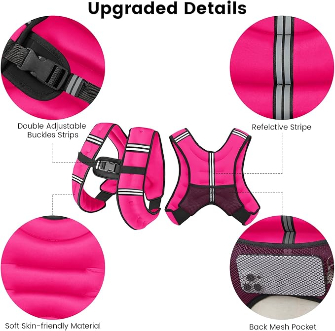 Weighted Vest for Woman Men,6lb/8lb/12lb/16lb/20Lb/25lb Weight Vest with Reflective Stripe Adjustable Buckle Strap Back Pocket Workout Strength Training Walking Jogging Running