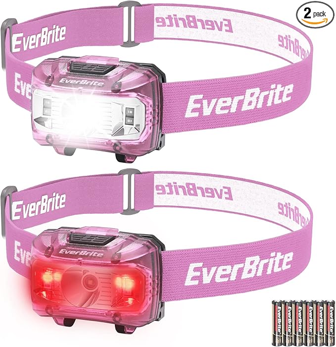 EverBrite Headlamp, 2 Pack Kids Headlamp with Red Light and Memory Function, Head Lamp for Adults and Kids with 5 Modes, Bright Headlamps for Camping, Running, Batteries Included