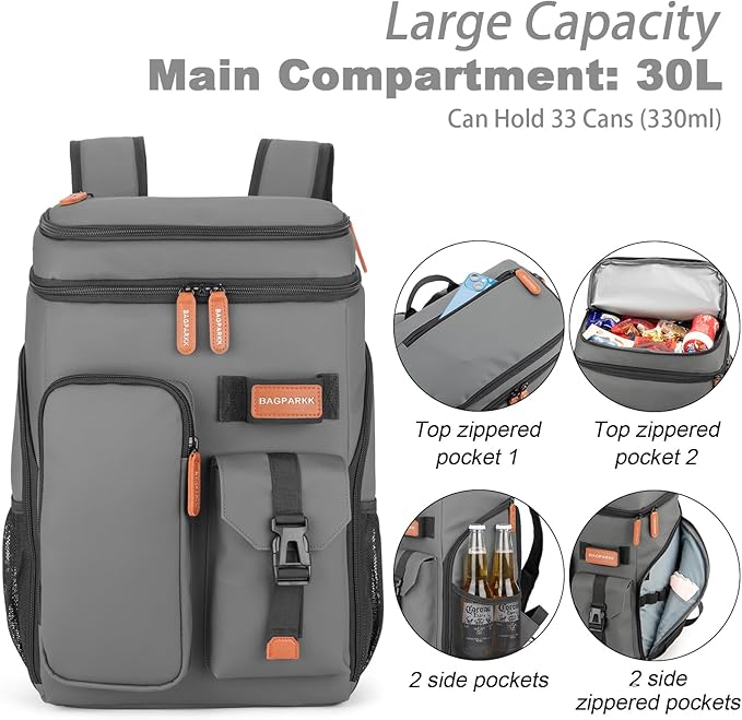 Insulated Cooler Backpack,33/45 Cans Multifunctional Double Deck Leakproof Cooler Bag with Sternum Strap,Large Capacity Lightweight Travel Camping Beach Backpack