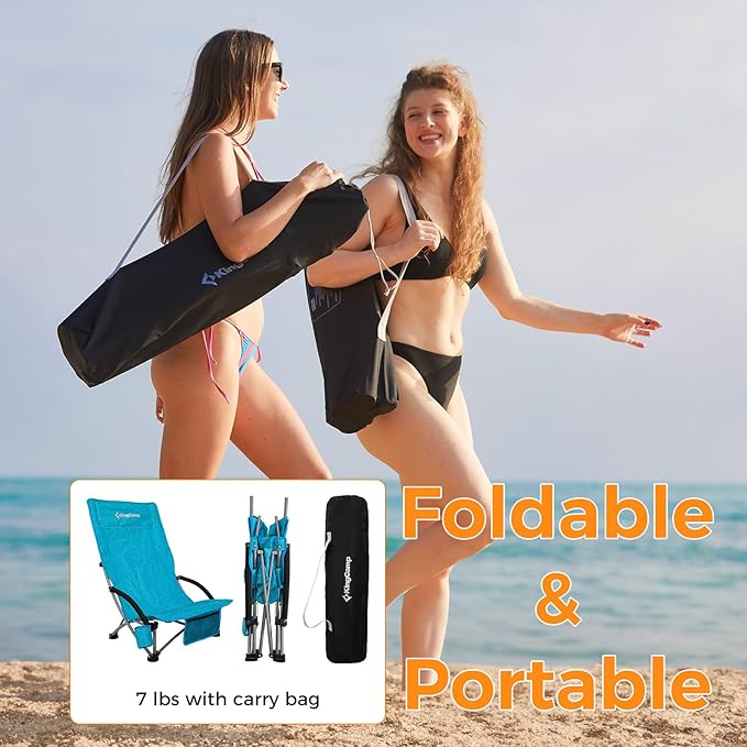 KingCamp Low Beach Chairs, Portable Folding Chair for Adults Extra Wide Ergonomic High Back Seat 300lbs Heavy Duty Lightweight Oversized Gear with Carry Bag for Outdoor Lawn Camping Picnic