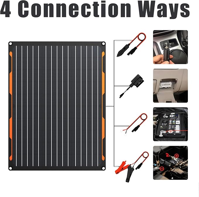 FlexSolar 20W 12V Solar Panel Charger Kit with Built-in Charge Controller - Portable Waterproof Solar Trickle Charger Battery Maintainer, Cig Plug & Alligator Clips for Car, Boat, RV, Tractor