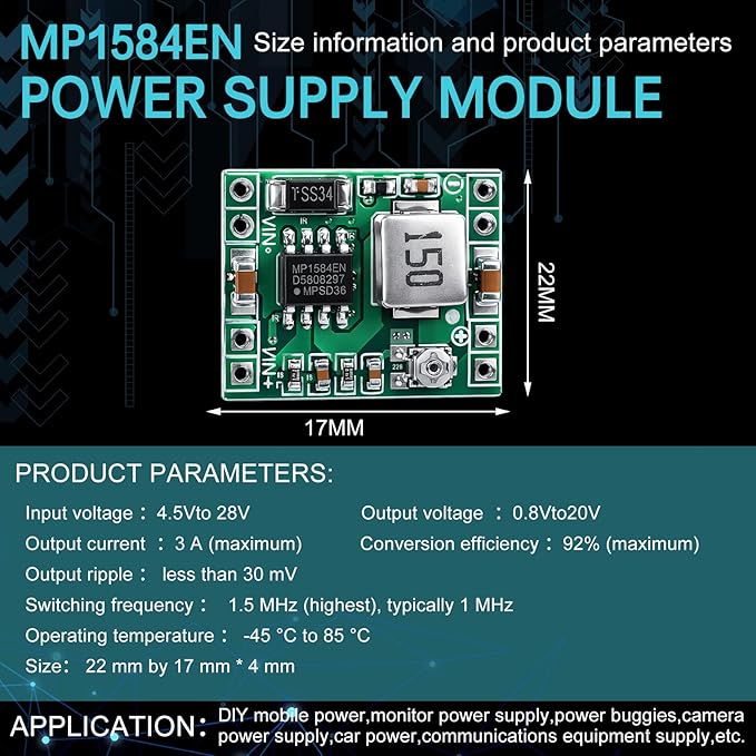 EBOOT 24 Pack MP1584EN DC-DC Buck Converter Adjustable Power Module 24V to 12V 9V 5V 3V