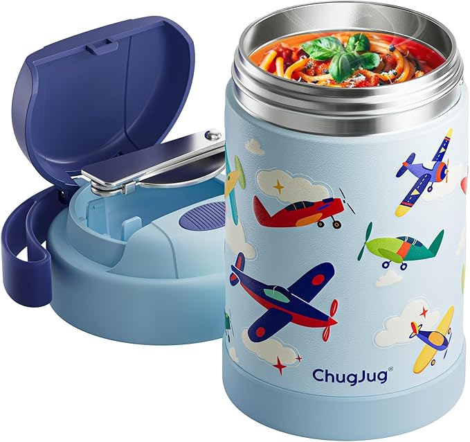 15 oz Soup Thermo for Hot Food Kids Insulated Food Jar with Spoon, Lunch Thermo Container, Width Mouth Vacuum Stainless Steel Food Thermo for School Travel, Leakproof, Easy to Open(Blue)