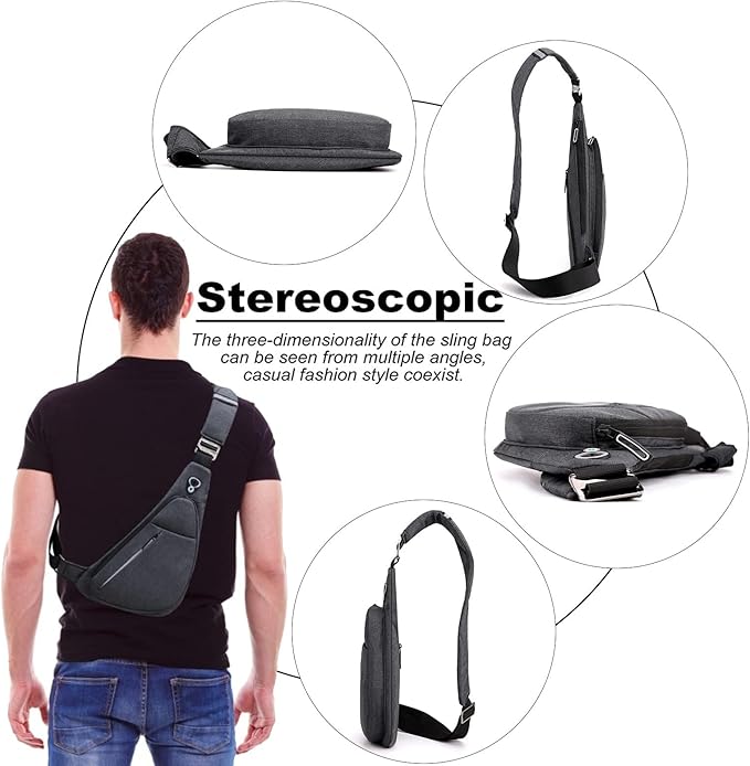 Peicees Sling Bag For Men Women Small Crossbody Backpack Shoulder Bag Man Purse Chest Bag For Hiking Travel