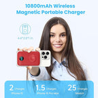 Magnetic Portable Charger 10800mAh,4-in-1 Wireless Power Bank with iWatch Charger, QC4.0+20W PD Fast Charging USB C Battery Pack with LCD Display for Magsafe,iPhone 16/15/14/13/12,Apple Watch, Red